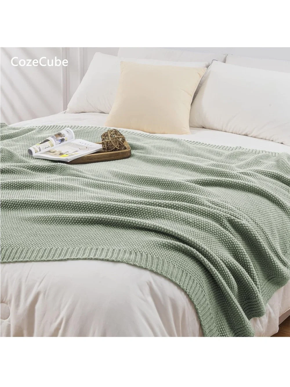 Sage Green Seed Stitch Throw Blanket 60